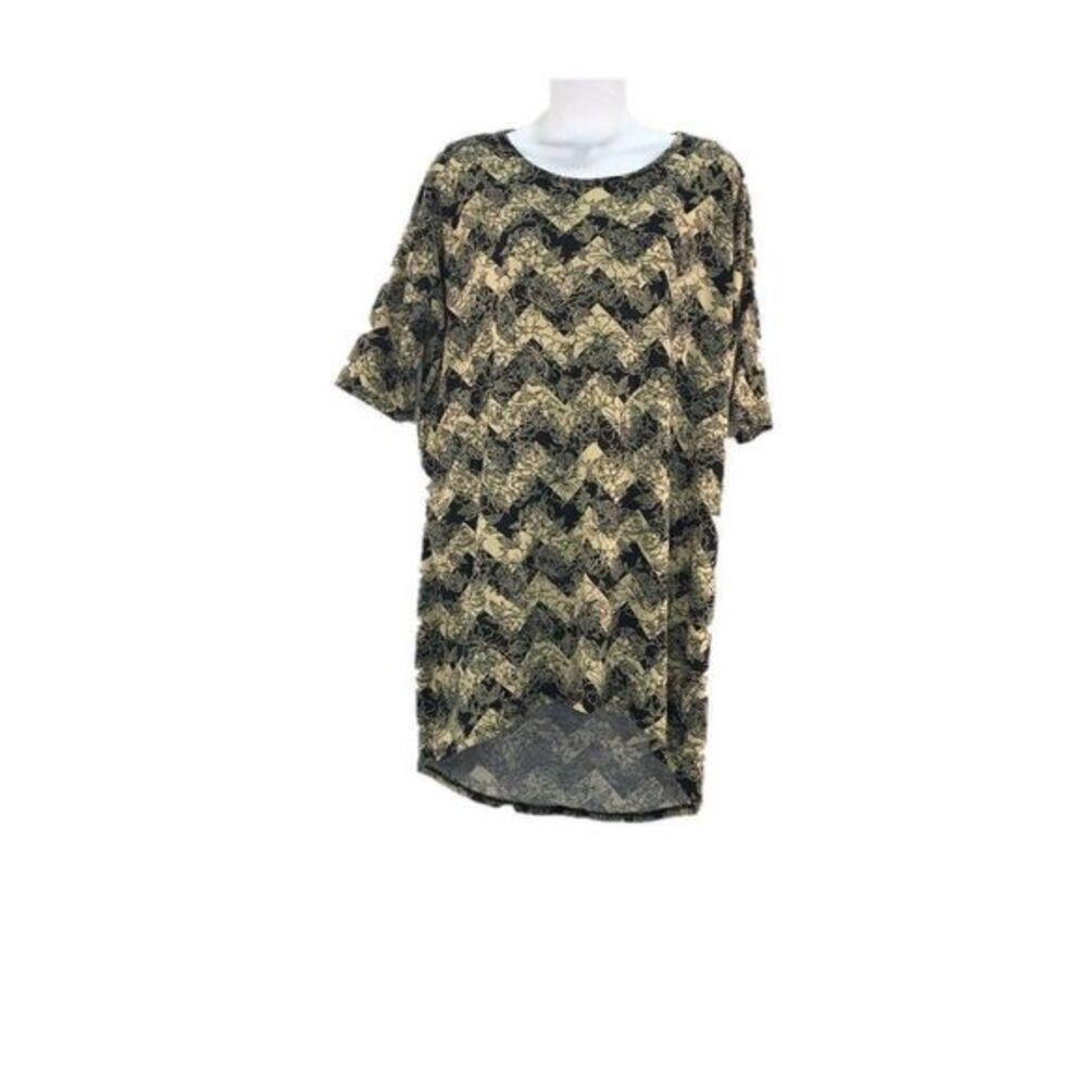 LuLaRoe Beige Black Irma Floral Print Chevron Shirt Top Small‎